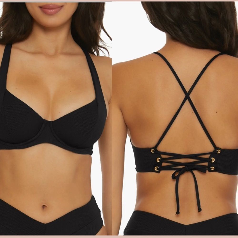 Becca Modern Edge Underwire Lace-Up Ribbed Bikini Top $88